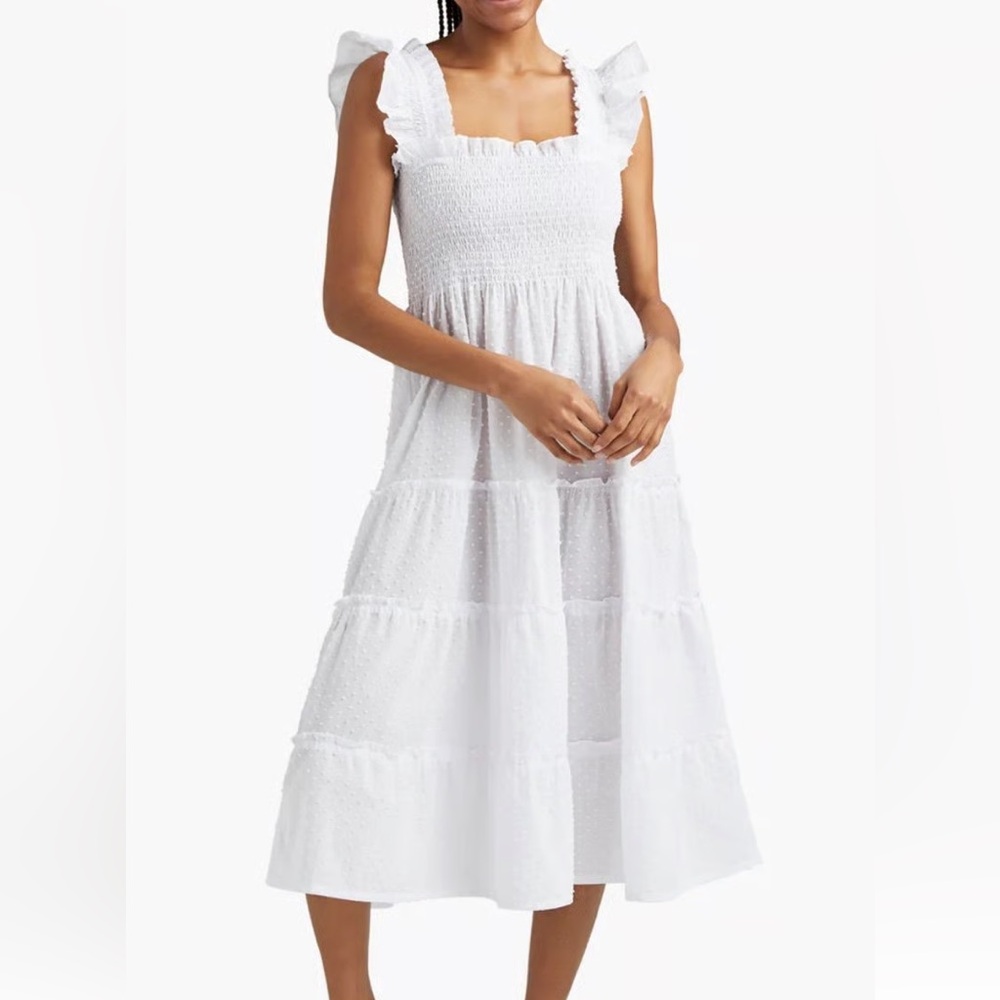 Hill House White Ellie Nap Midi Dress in Swiss Dot